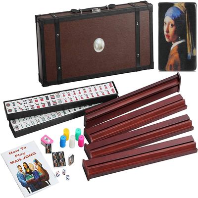 166 American Western Mahjong Set Suitcase Limited Edition Embedded Masterpiece Background in Leather Suitcase Girl Pearl