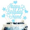 Personalized Happy Birthday Cake Topper | Customized Name Cake Decoration | Double Sided Glitter Card | Baby Blue view 1