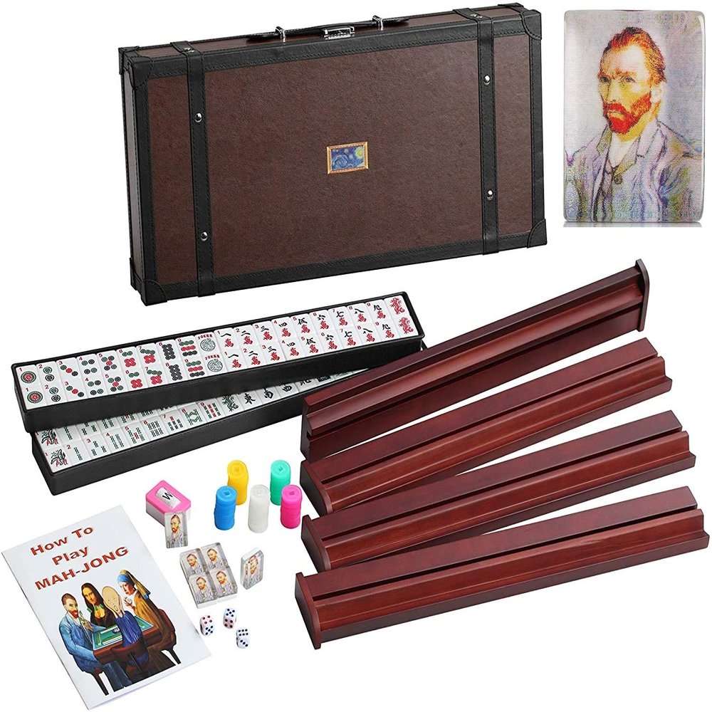 166 American Western Mahjong Mah jongg Set Suitcase Limited Edition Embedded Masterpiece Background in Leather Suitcase Van Gogh
