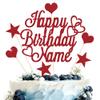 Personalized Happy Birthday Cake Topper | Customized Name Cake Decoration | Double Sided Glitter Card | Red view 1