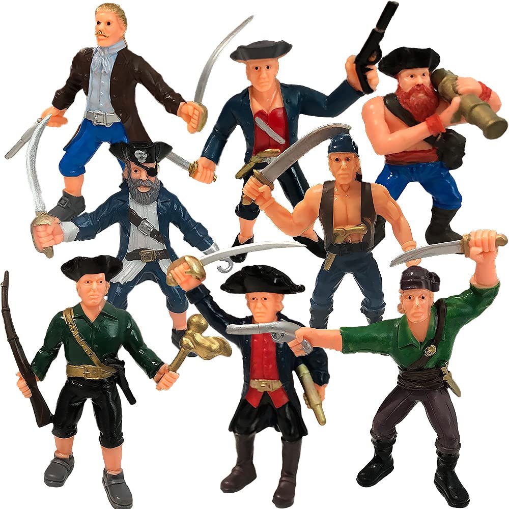 ArtCreativity Pirate Action Figures Playset, (3.5 Inches) Set of 8 Plastic Pirates Figures in Assorted Poses, Little Pirate People Action Figurines Toys Play Set for Kids