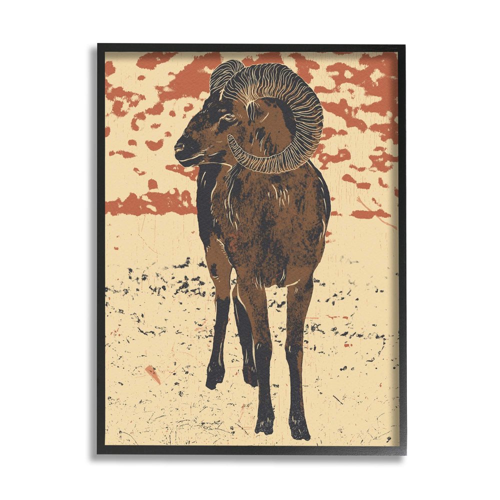 Stupell Industries Abstract Vintage Ram Round Animal Horns
