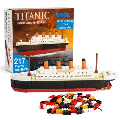 Brick Loot Titanic Building Set for Adults & Kids Ages 6+ Compatible Mini Brick Ship Model Kit, DIY 3D Puzzle STEM Toy, Historic Ocean Liner Display - 8" Long & 3" Tall (217 Piece, Medium)
