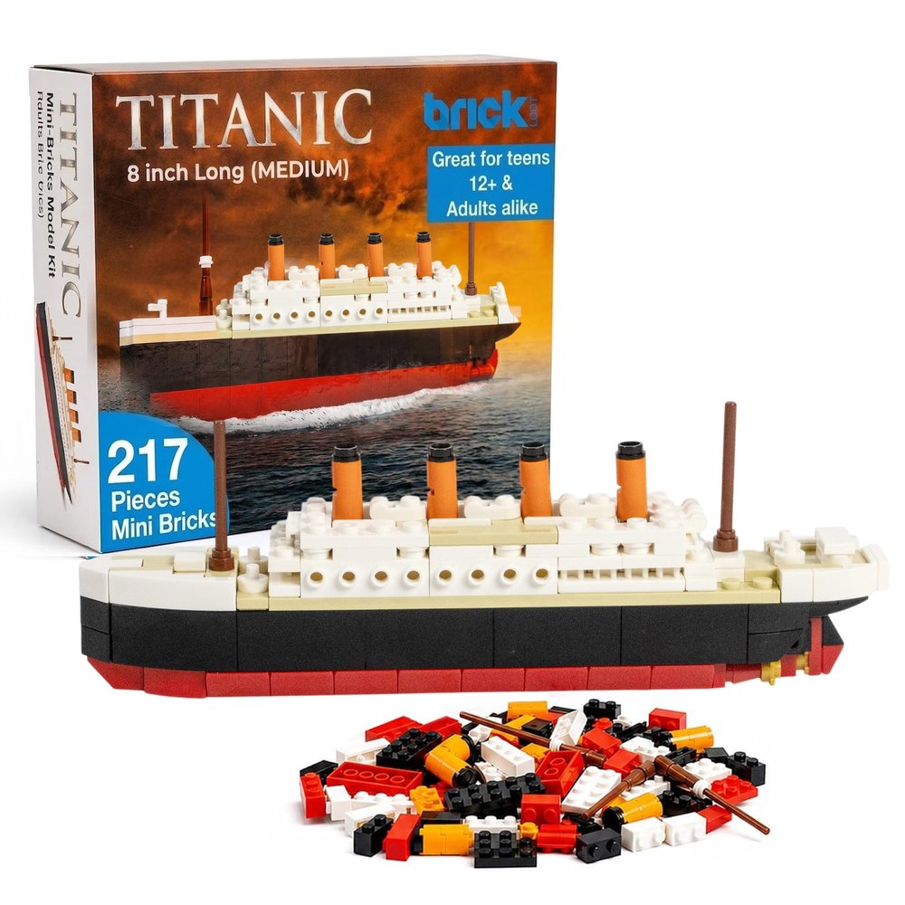 Brick Loot Titanic Building Set for Adults & Kids Ages 6+ Compatible Mini Brick Ship Model Kit, DIY 3D Puzzle STEM Toy, Historic Ocean Liner Display - 8" Long & 3" Tall (217 Piece, Medium)