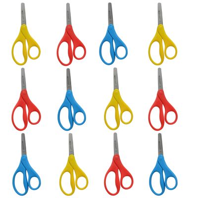 Westcott Kids Scissors 5", Blunt, 12-Pack, (4 Yellow, 4 Red, 4 Blue)
