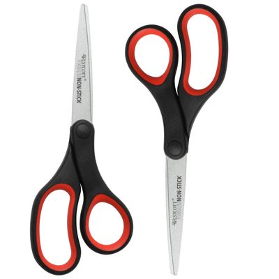 Westcott 8" Titanium Non-Stick Scissors, Pack of 2, Black/Red