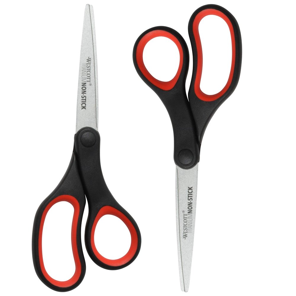 Westcott 8" Titanium Non-Stick Scissors, Pack of 2, Black/Red