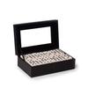 Bey-Berk Jaden Crocodile-Embossed Leather Domino Set, Double-6 55-Piece Tiles in Black Display Case, Coffee Table Game Set view 1