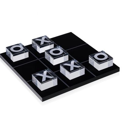 Bey-Berk Vince Acrylic Tic Tac Toe Game, 8" x 8" Clear and Black Acrylic Board with X and O Cubes