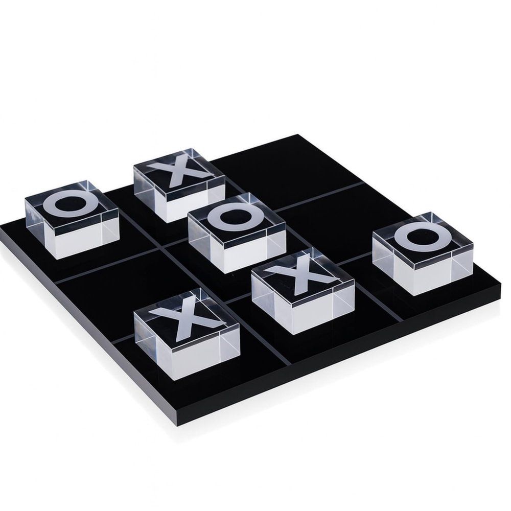 Bey-Berk Vince Acrylic Tic Tac Toe Game, 8" x 8" Clear and Black Acrylic Board with X and O Cubes