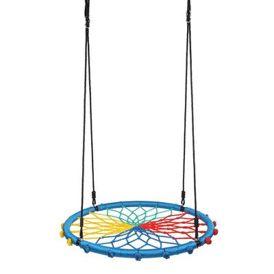 No/Brand 40 Inch Spider Web Round Rope Swing with Adjustable Ropes, Mesh Design Exercises Children's Hand Grip Strength, 2 Carabiners, Colorful