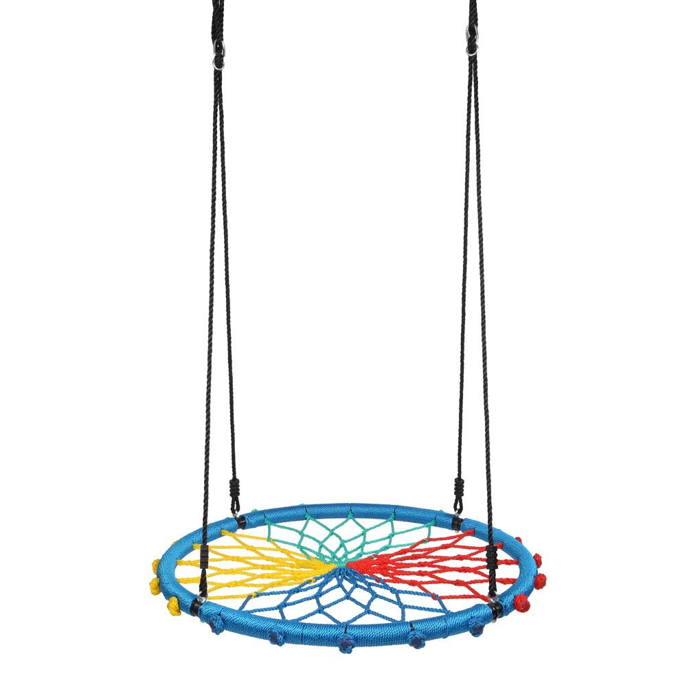 No/Brand 40 Inch Spider Web Round Rope Swing with Adjustable Ropes, Mesh Design Exercises Children's Hand Grip Strength, 2 Carabiners, Colorful