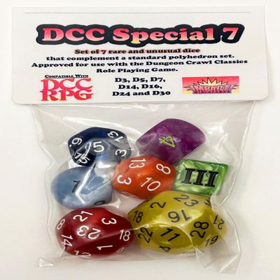 DCC Special 7 - Rainbow - Set of 7 Rare and Unusual RPG dice Approved for use with Dungeon Crawl Classics