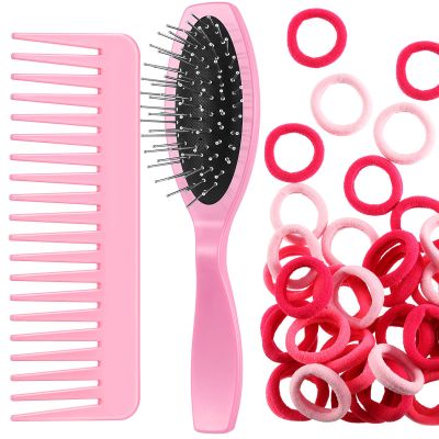 Patelai Doll Hair Care Set, Doll Hairbrush Wig Wire Brush, Wide Tooth Comb, 50 Piece Nylon Ties,Styling Accessories(Light Pink)