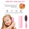 Patelai Doll Hair Care Set, Doll Hairbrush Wig Wire Brush, Wide Tooth Comb, 50 Piece Nylon Ties,Styling Accessories(Light Pink) view 4