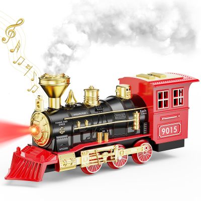 Hot Bee Train Toys Train Steam Locomotive Engine Toy, Smoke, Lights & Sounds, for 3 4 5 6 7+ Year Old Kids