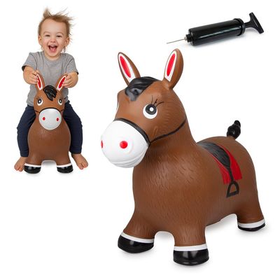 JAMARA 460597 Bouncy Horse with Pump-up to 50 kg, Promotes Balance and Motor Skills, Robust and Durable, Easy to Clean, Brown