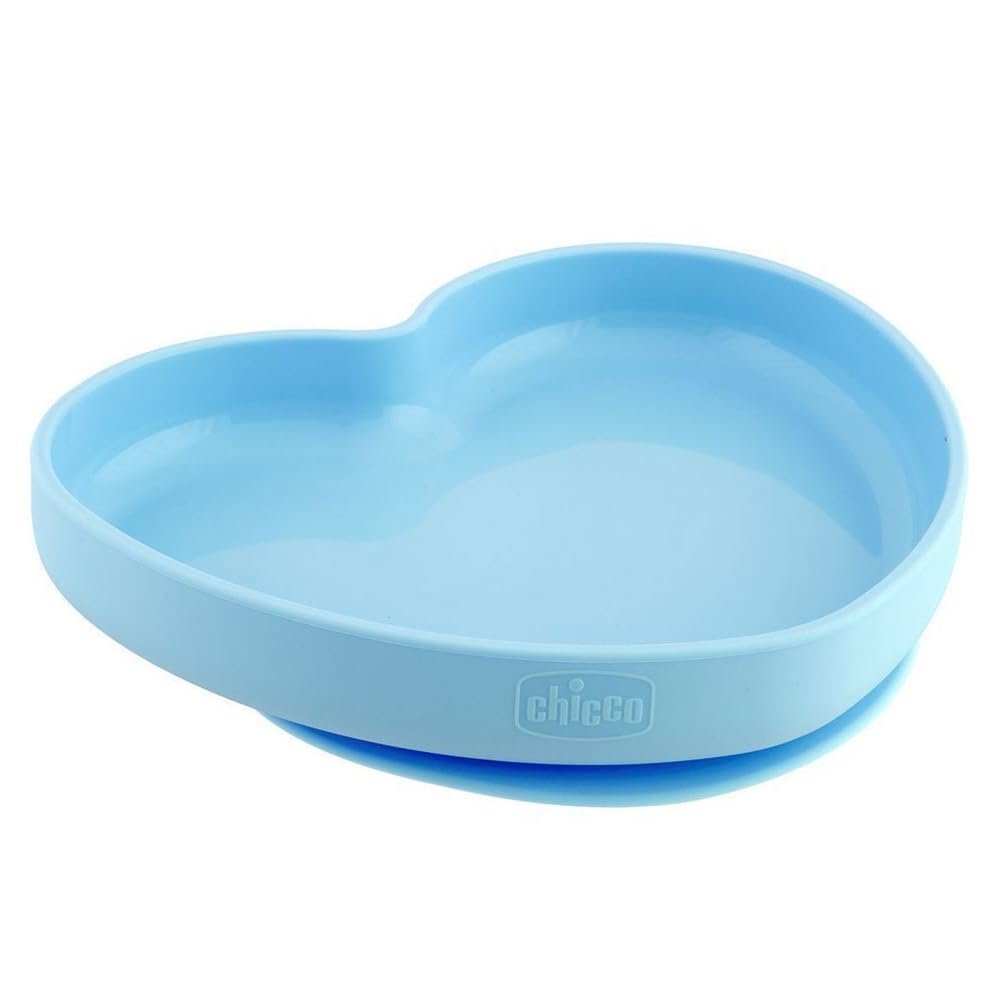 Chicco - Silicone Heart Plate with Suction Cup - Blue - 9m+