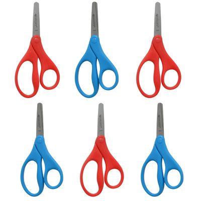 Westcott Kids Scissors, 5 Inch, Blunt, Pack of 6-3 Red and 3 Blue