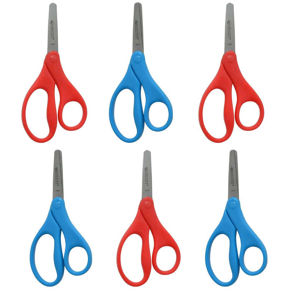 Westcott Kids Scissors, 5 Inch, Blunt, Pack of 6-3 Red and 3 Blue