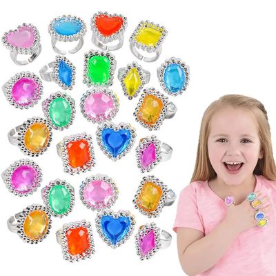The Dreidel Company 24-Pack Colorful Plastic Jewel Ring Adjustable Fake Rings Princess Rings Jewelry for Bridal Shower Girls Dress Accessories 1" Inch