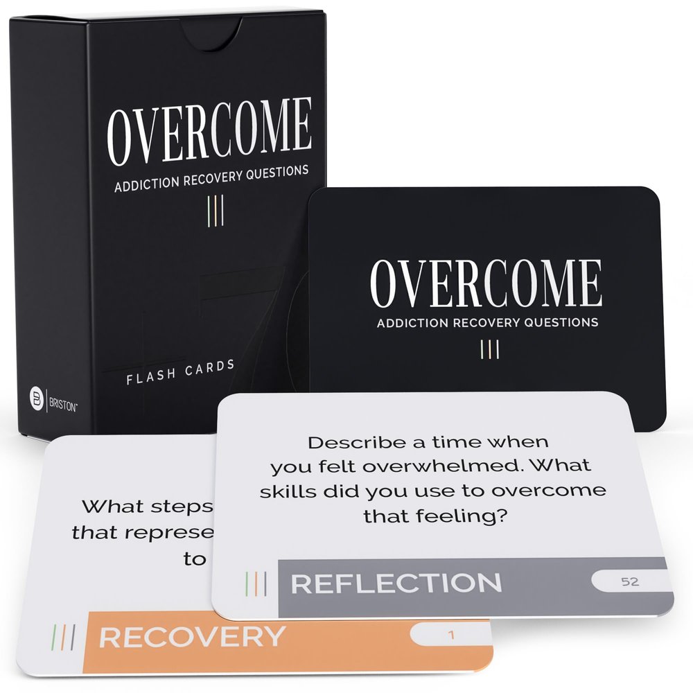Briston Overcome Addiction Recovery Flash Cards 70 Therapy Question Cards for Group Counseling & Mental Health Reflection Prompts for Sobriety, Relapse Prevention, Substance Abuse Recovery Support