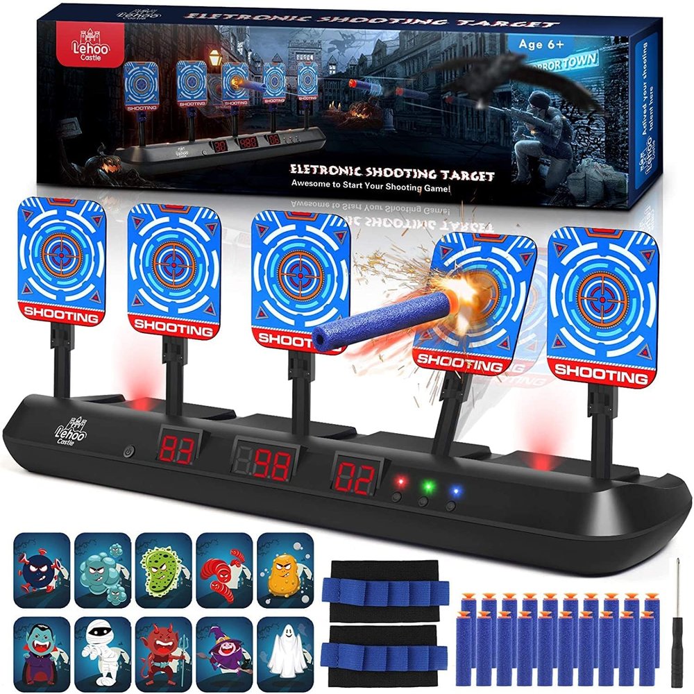 Lehoo Castle Shooting Targets for Nerf, 5 Targets Shooting Games for Kids, Digital Scoring for Nerf Guns Target, Gifts for 5 6 7 8 9 10 Year Old Boy