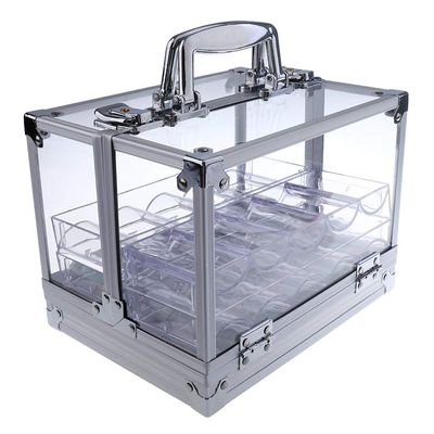 Backbayia Portable Acrylic Poker Chip Case 600 Count Chip Carrier Carrier with 6 Poker Chip Trays