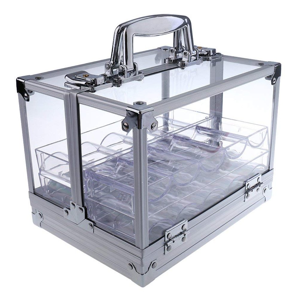Backbayia Portable Acrylic Poker Chip Case 600 Count Chip Carrier Carrier with 6 Poker Chip Trays