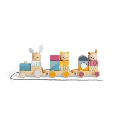 Bigjigs Toys, FSC Certified Wooden Toy Train, Pull Along Toy for 1 Year Old, Wooden Train, Kids' Pull-Along Wagons, Animal Passengers, Suitable for Hard and Soft Surfaces