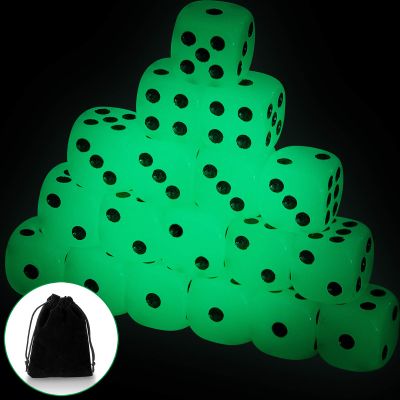 18 Pieces Glow in The Dark Dice Luminous Dices 6 Sided Dice with Black Velvet Pouches for Board Activity Casino Theme Party Favors