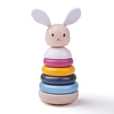 Bigjigs Toys Wooden Rabbit Stacking Rings (7 Pieces) - FSC Certified Baby Stacker Toy, Eco Friendly Montessori Toys, Gifts for Babies & Toddlers, 1 Year Old +