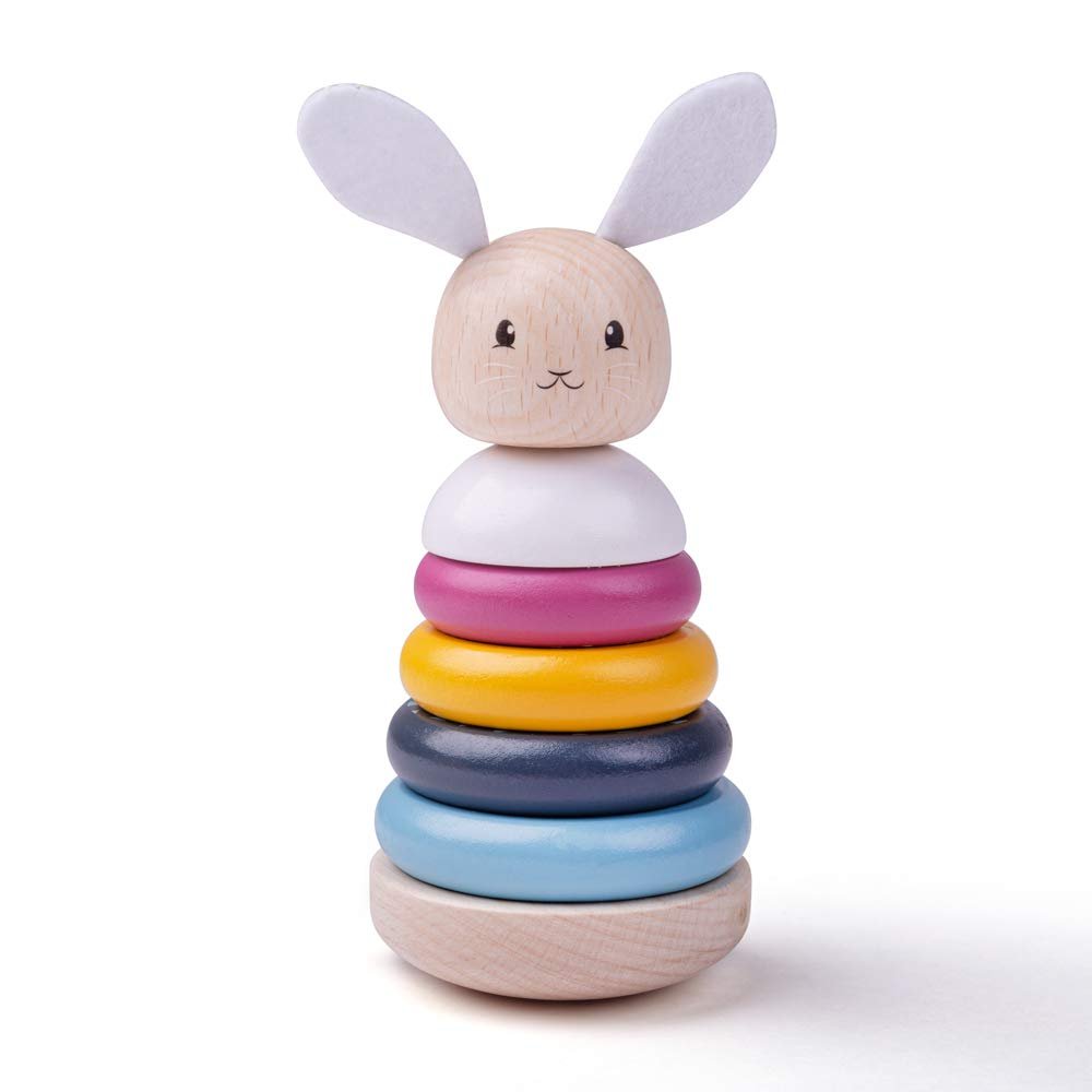 Bigjigs Toys Wooden Rabbit Stacking Rings (7 Pieces) - FSC Certified Baby Stacker Toy, Eco Friendly Montessori Toys, Gifts for Babies & Toddlers, 1 Year Old +