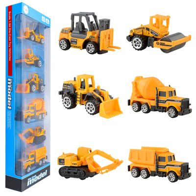 BenRich 6Pcs Mini Die Cast Car 1/64 Scale Alloy Construction Truck Vehicle Model Toy Set - Dump, Excavator, Forklift, Road Roller, Bulldozer, Mixer - Toy Cars for Kids Boys Girls Birthday Xmas Present