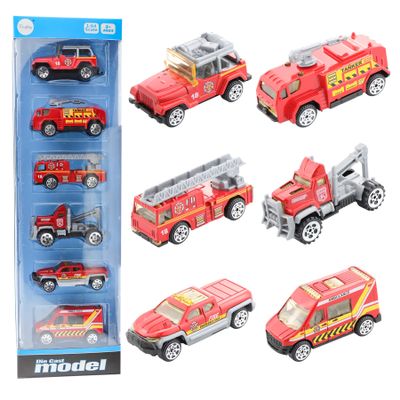 BenRich 6Pcs Mini Die Cast Car 1/64 Scale Alloy Fire Truck Vehicle Metal Model Toy Set, Ladder, Water Tower Truck, Ambulance, Transport, Patrol Car, Model Toys for Kid Boys Girls Birthday Xmas Present