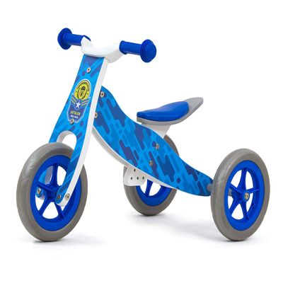 Milly Mally Look Wooden Wheel Ride-On 2-in-1 Blue Army