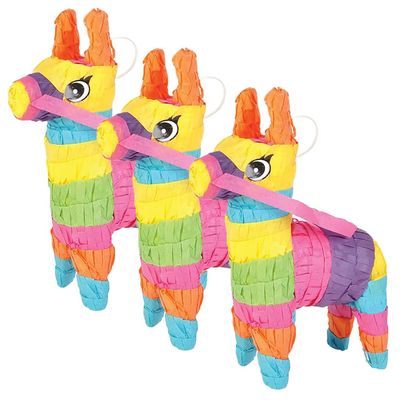 The Dreidel Company Mini Donkey Pinatas, Little Rainbow Donkey Pinatas for Birthday, Cinco De Mayo, Fiestas Decorations Party Favors, 3-Pack 4" x 7" Inches