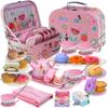 Tea Party Set for Little Girls,PRE-WORLD Princess Tea Time Toy Including Dessert,Cookies,Doughnut,Teapot Tray Cake, Tablecloth & Carrying Case,Kids Kitchen Pretend Play for Girls Boys Age 3-6 view 1