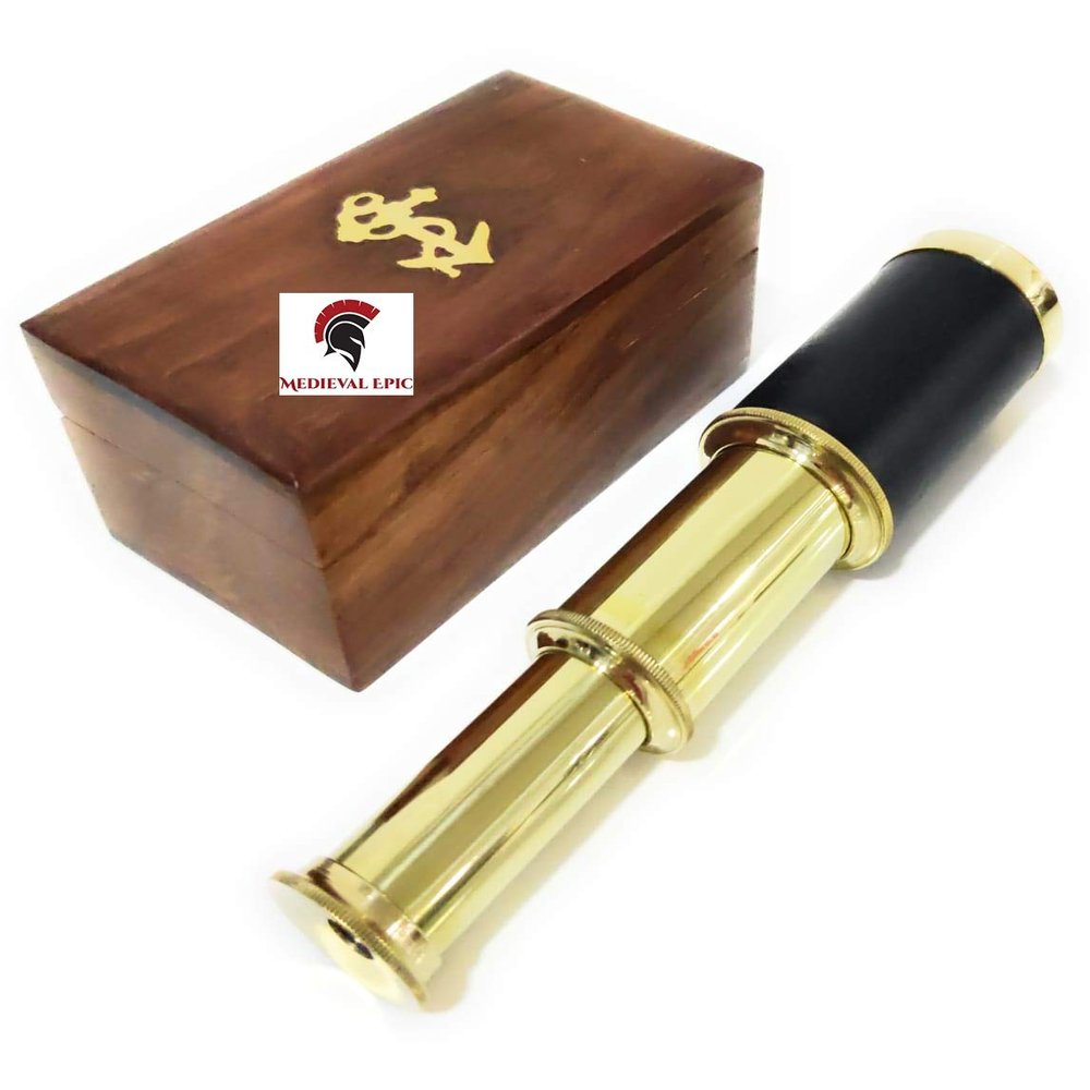 Medieval Epic 6" Handheld Brass Telescope with Wooden Box - Pirate Navigation