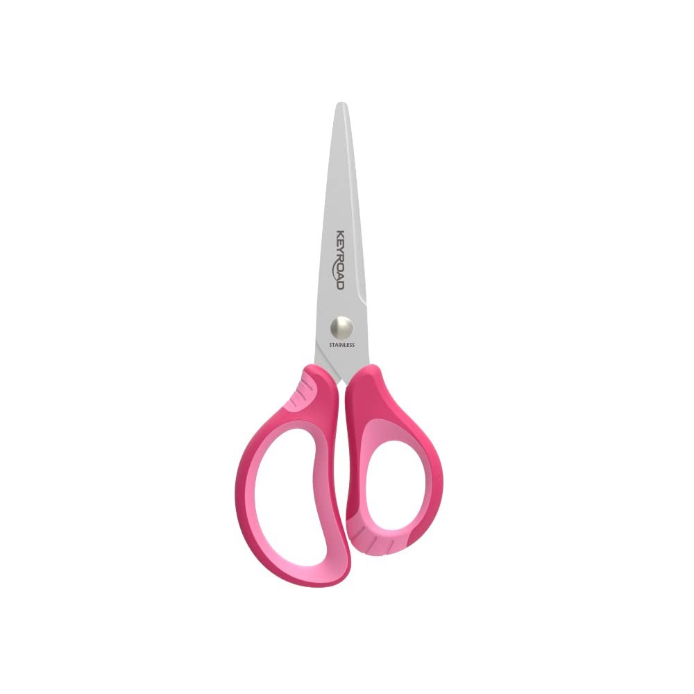 Keyroad Children's Metal Scissors - Size 15 cm - Pink - Scissors for Children with Ergonomic Handle Coated with Rubber - School Material Ideal for Crafts
