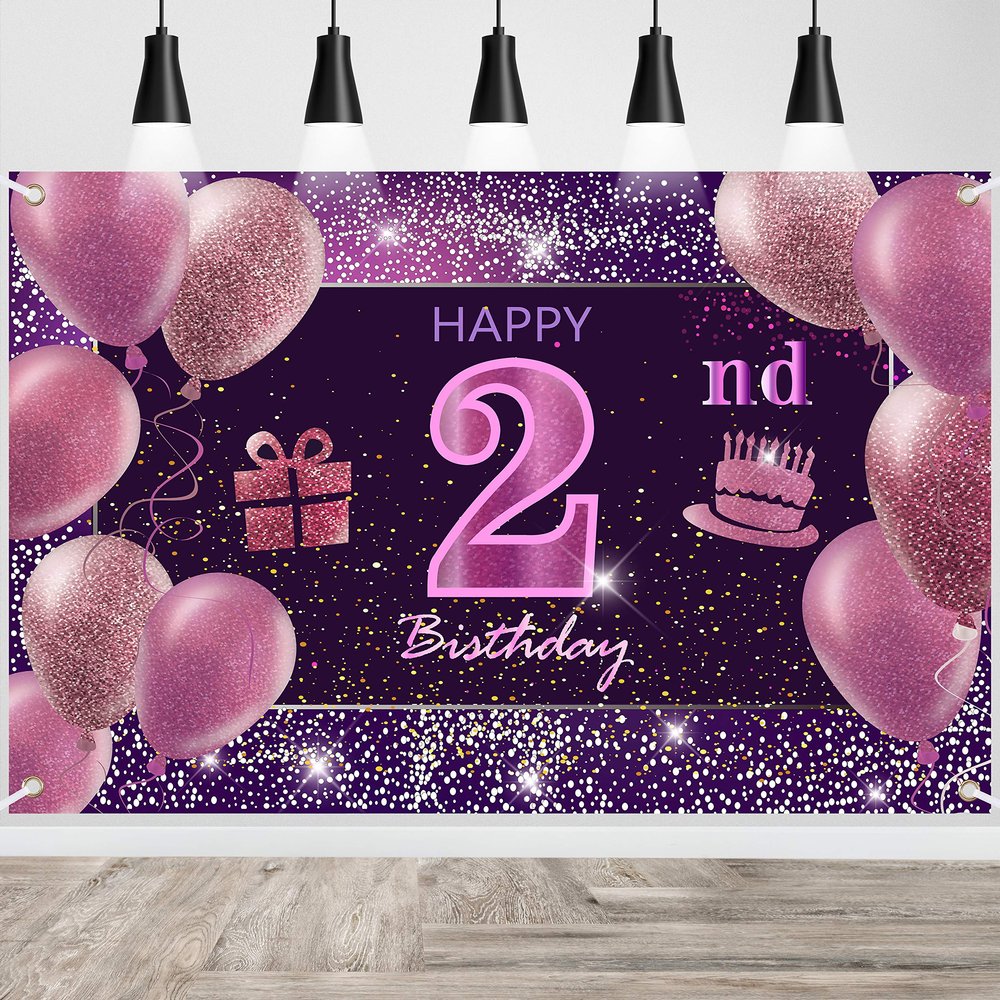 2nd Birthday Decorations for Girls IMISI Happy Birthday Banner Pink Decorations for A Party Birthday Backdrop for Women