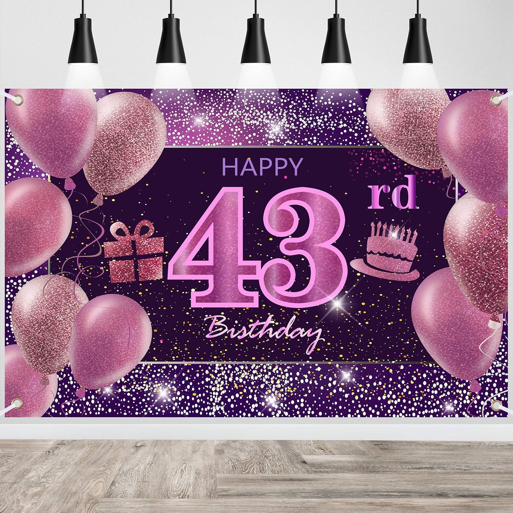 43rd Birthday Decorations for Girls IMISI Happy Birthday Banner Pink Decorations for A Party Birthday Backdrop for Women