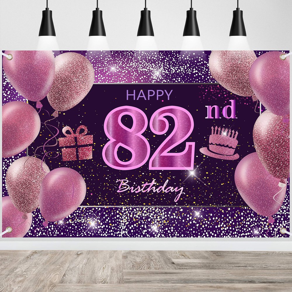 82nd Birthday Decorations for Girls IMISI Happy Birthday Banner Pink Decorations for A Party Birthday Backdrop for Women