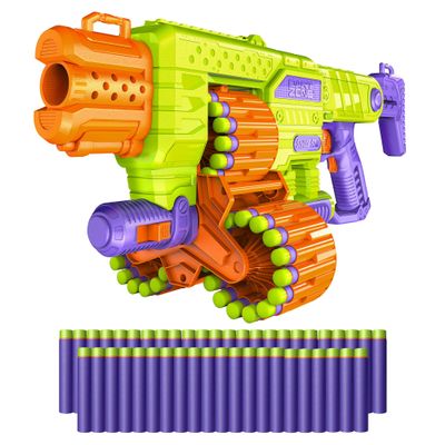 DART ZONE Savage Spin Semi-Auto Foam Dart Blaster 45-Dart Triple-Drum Motorized Foam Dart Gun NERF Dart Compatible Soft Bullet Toy Gun for Kids w. 90 Darts AKA Adventure Force Gun 80 ft Range