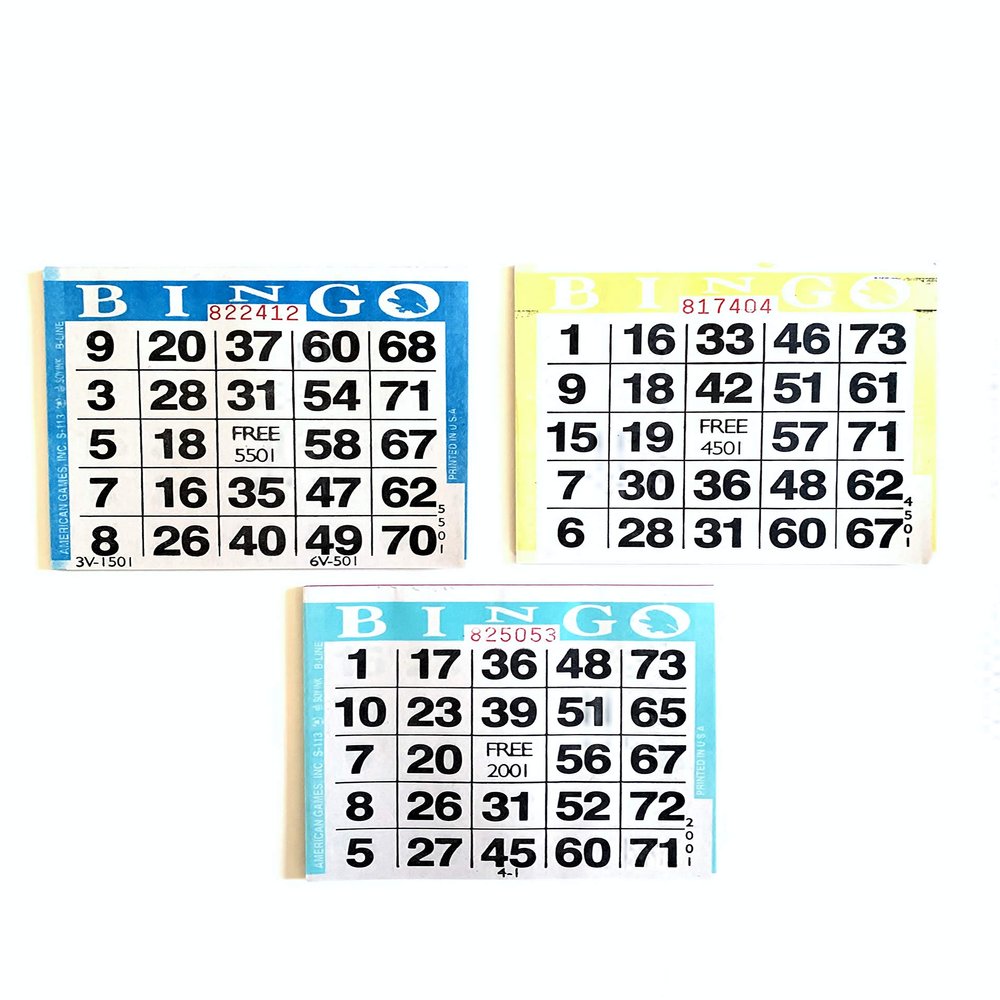 1 on Bingo Paper Game Cards- Triple Value Pack- 500 Blue- 500 Yellow- 500 Aqua- 4 Inch Square