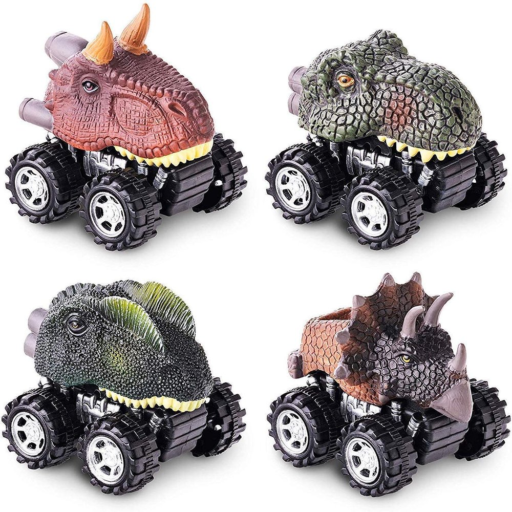 Dinosaur Toys for 3-7 Year Old Kids, Pull Back Dinosaur Cars for Kids, 4 Pack Set Car Toys, Gift Toys Dino Cars