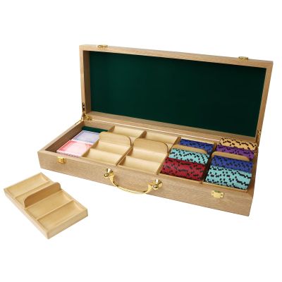 GSE Games & Sports Expert Wooden Poker Chip Case with 5 Chip Trays, Holds 500 Chips, Casino Grade Chip Holder for Poker chips (Oak)