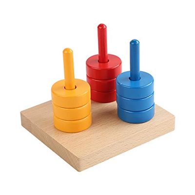 Adena Montessori Sorting Stacking Toy for Toddlers Colored Discs on 3 Colored Dowels
