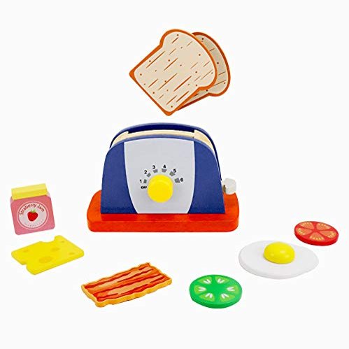 LEO & FRIENDS Wooden Pop Up Toaster Set - Play Kitchen Accessories for Children Aged 3-6 - 7-Piece Educational Toddler Toy