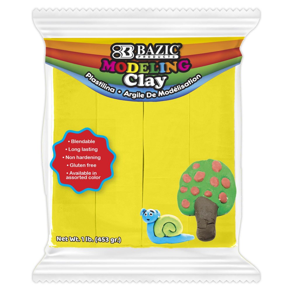 BAZIC Products Modeling Clay Yellow Color 1 LB, Modeling Dough Art Craft Non Toxic Gift for Artist Kids, Bulk for Classroom, 1-Pack